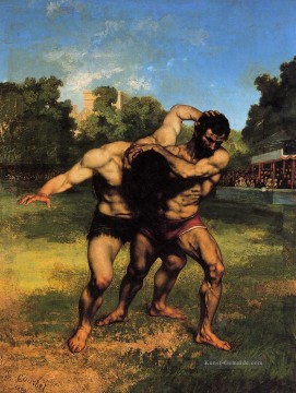  Gustave Malerei - die Wrestlers Realist Realismus Maler Gustave Courbet